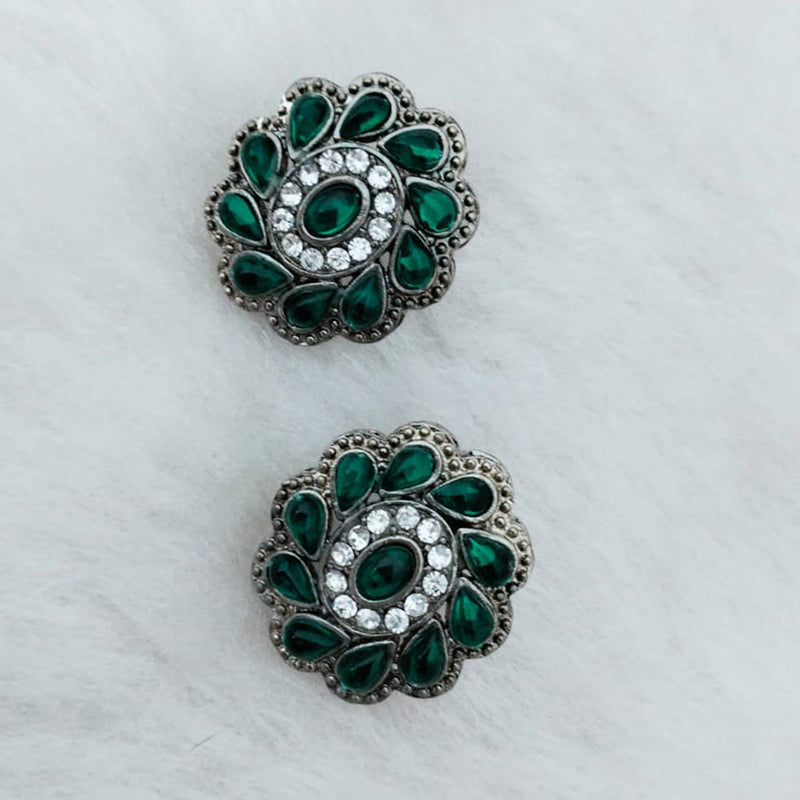 Marudhar Creations Oxidised Plated Pota Stone Stud Earrings