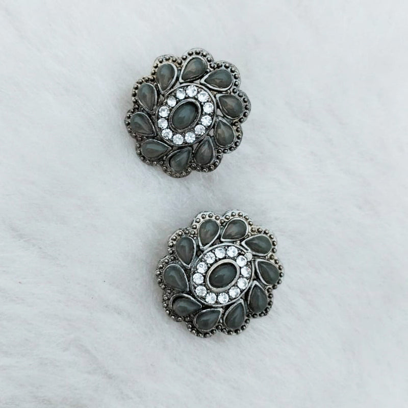 Marudhar Creations Oxidised Plated Pota Stone Stud Earrings