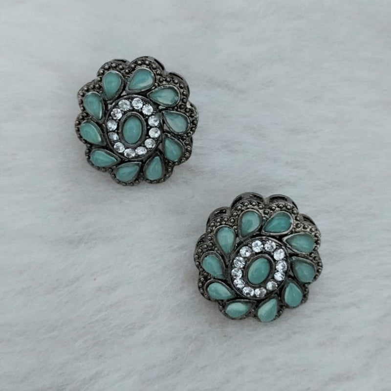 Marudhar Creations Oxidised Plated Pota Stone Stud Earrings