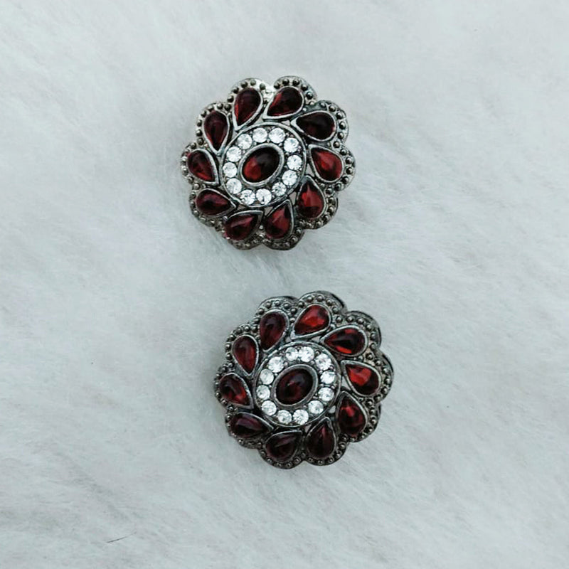 Marudhar Creations Oxidised Plated Pota Stone Stud Earrings