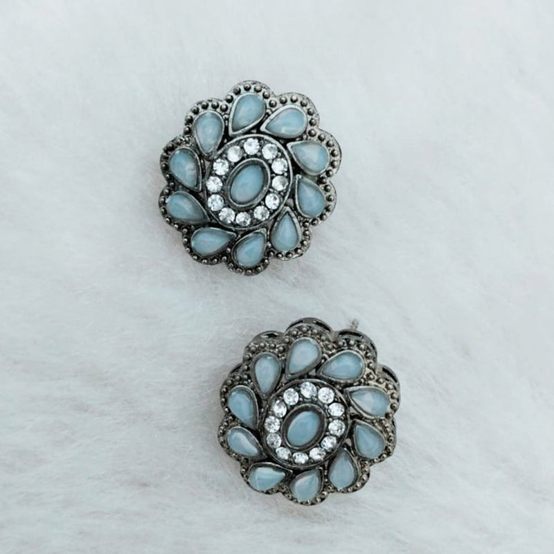 Marudhar Creations Oxidised Plated Pota Stone Stud Earrings