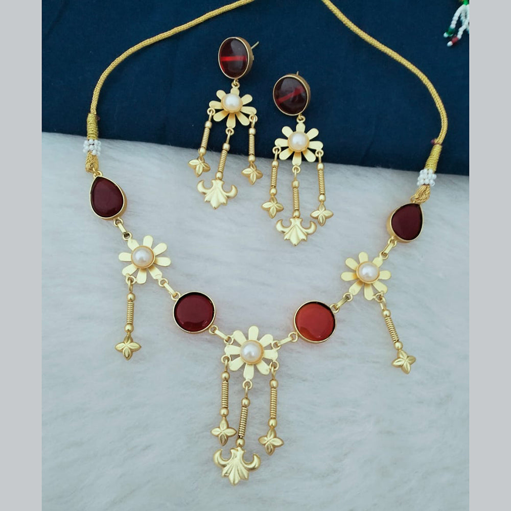 Marudhar Creations Gold Plated Crystal Stone And Pearl Necklace Set