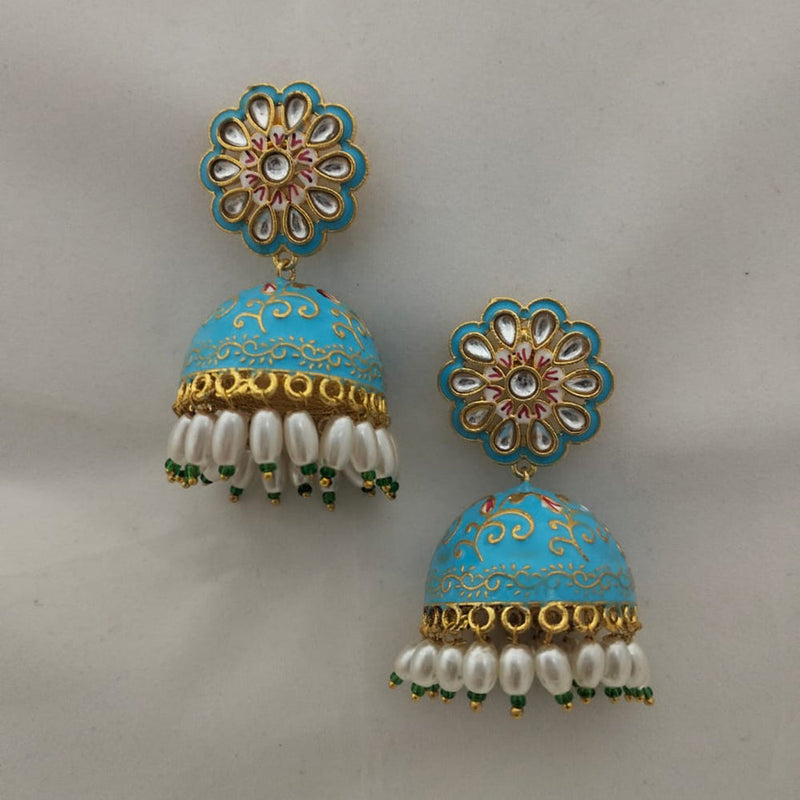 Marudhar Creations Gold Plated Kundan And Meenakari Jhumki Earrings