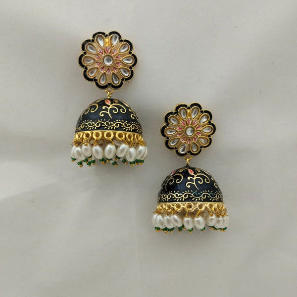 Marudhar Creations Gold Plated Kundan And Meenakari Jhumki Earrings