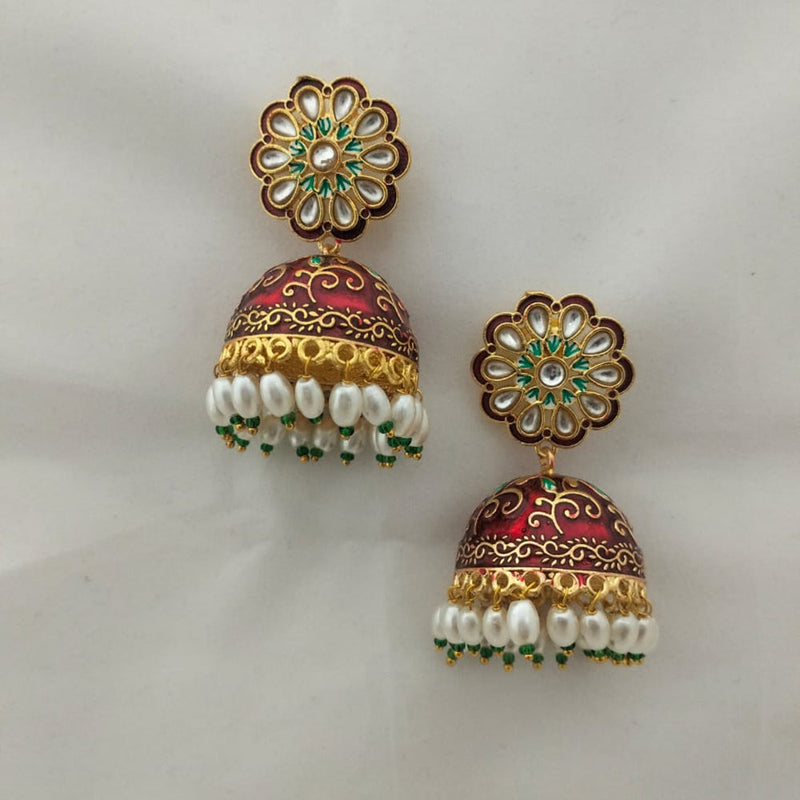 Marudhar Creations Gold Plated Kundan And Meenakari Jhumki Earrings