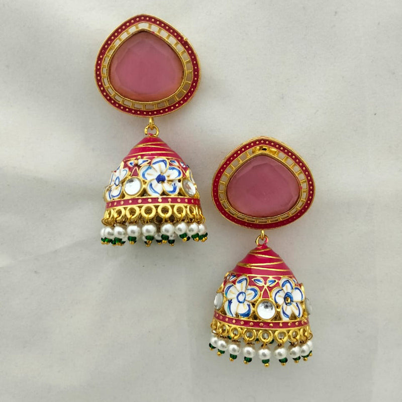 Marudhar Creations Gold Plated Kundan And Meenakari Jhumki Earrings