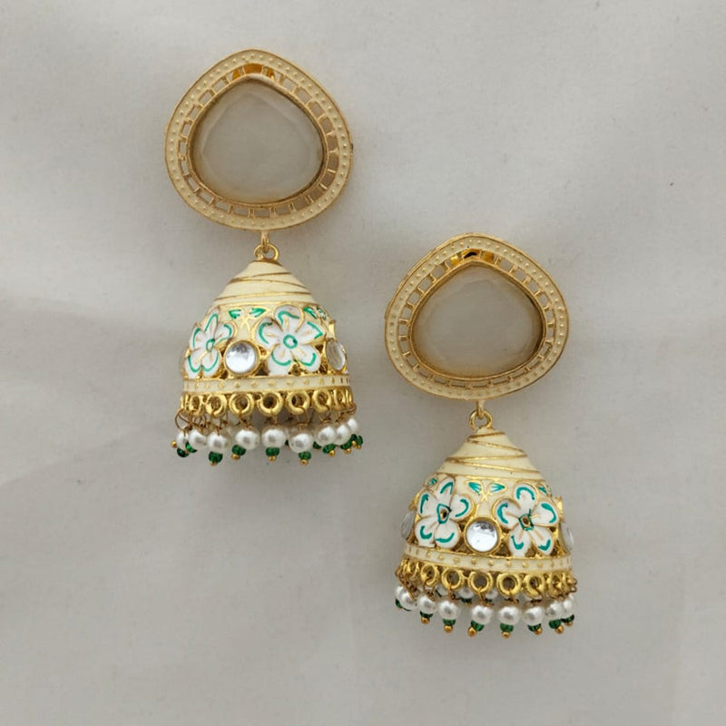 Marudhar Creations Gold Plated Kundan And Meenakari Jhumki Earrings