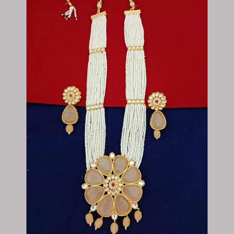 Marudhar Creations Gold Plated Matte Finish Pearl And Kundan Long Necklace Set