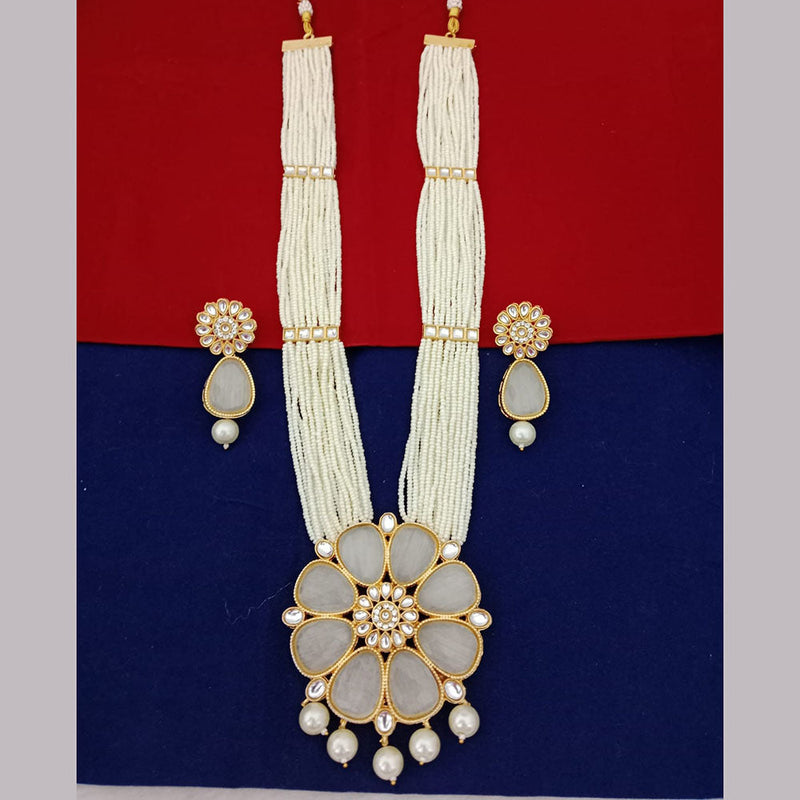 Marudhar Creations Gold Plated Matte Finish Pearl And Kundan Long Necklace Set