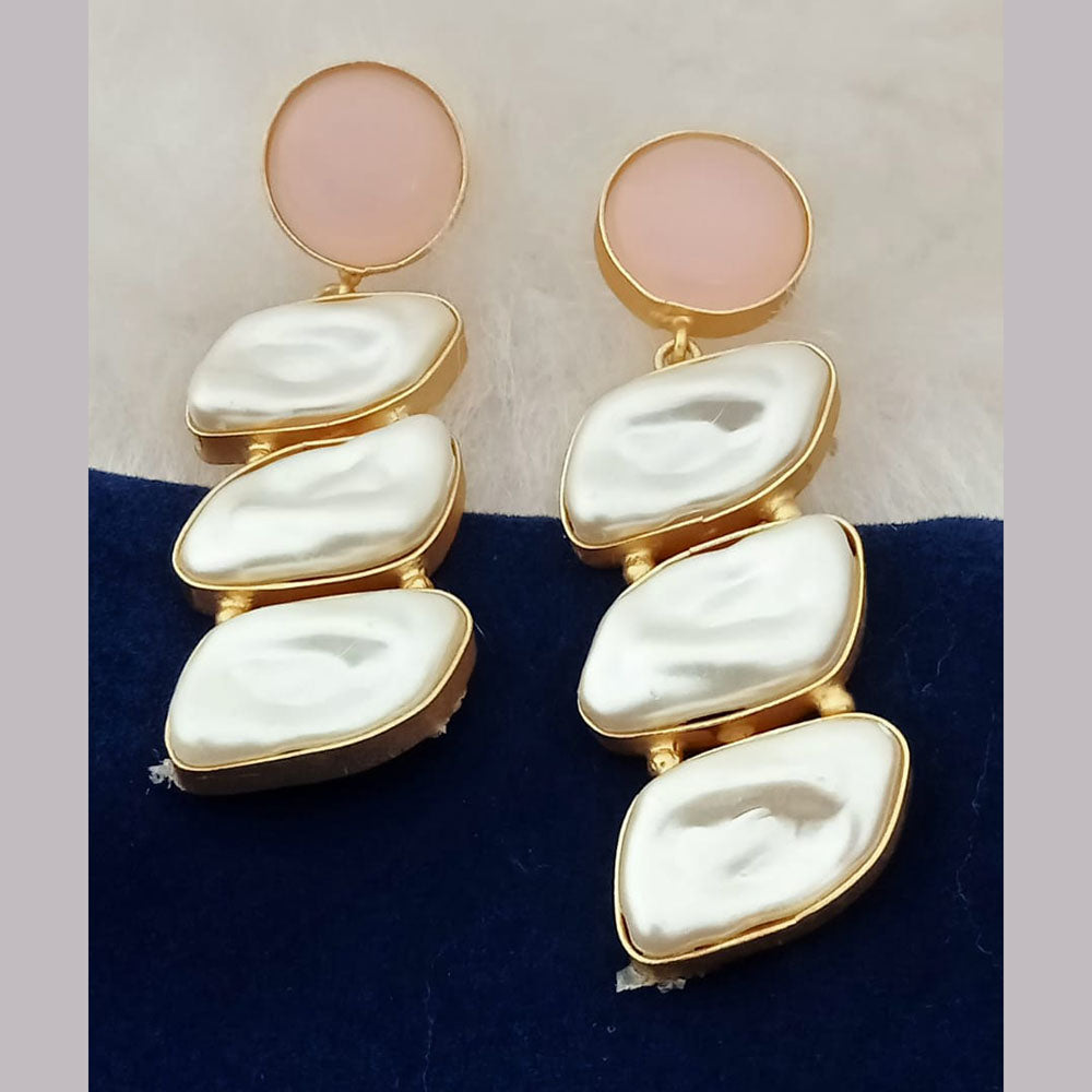 Marudhar Creations Gold Plated Matte Finish Mother Of Pearl Dangler Earrings