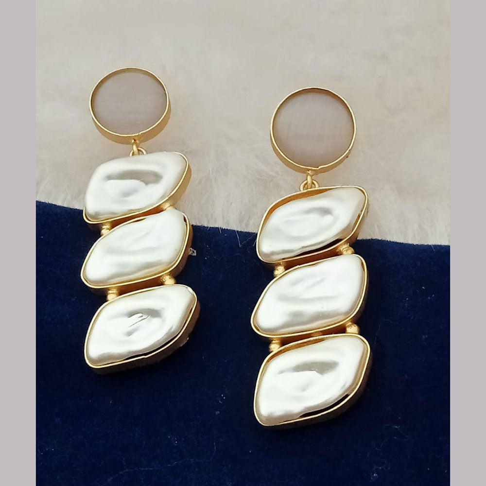 Marudhar Creations Gold Plated Matte Finish Mother Of Pearl Dangler Earrings