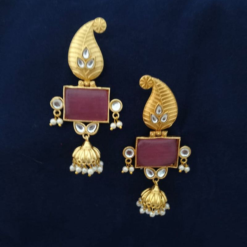 Marudhar Creations Gold Plated Matte Finish Kundan Dangler Earrings