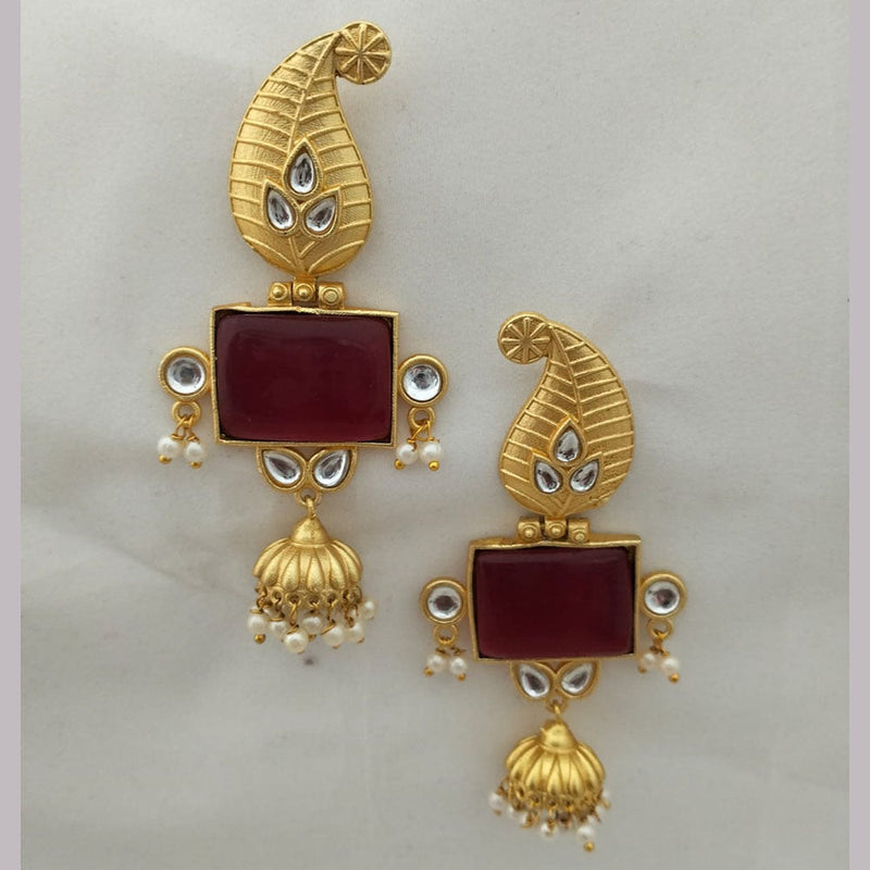 Marudhar Creations Gold Plated Matte Finish Kundan Dangler Earrings