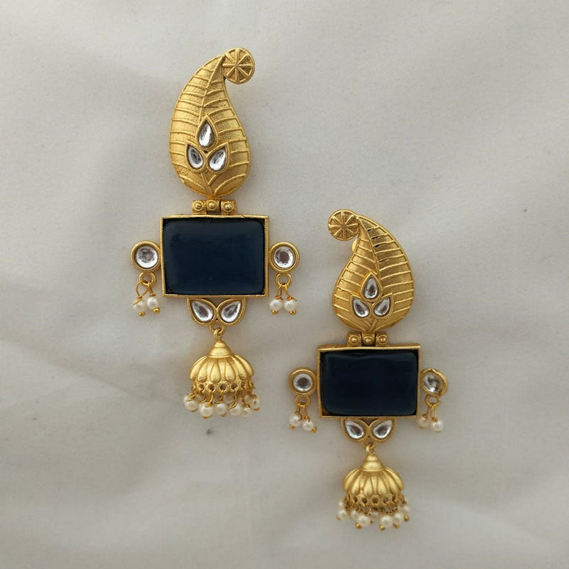 Marudhar Creations Gold Plated Matte Finish Kundan Dangler Earrings