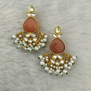 Marudhar Creations Gold Plated Matte Finish Kundan And Pearl Dangler Earrings