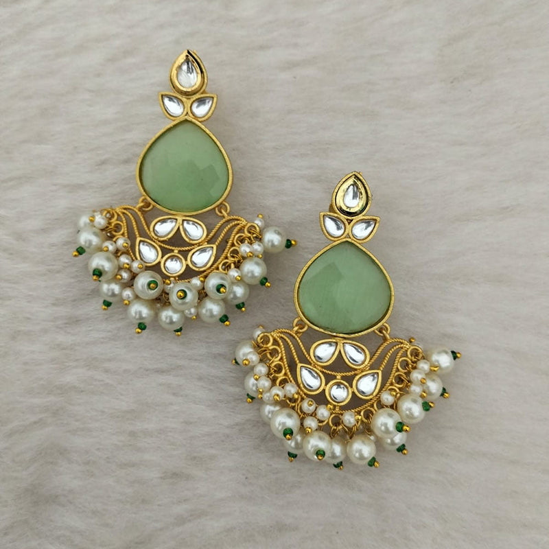 Marudhar Creations Gold Plated Matte Finish Kundan And Pearl Dangler Earrings