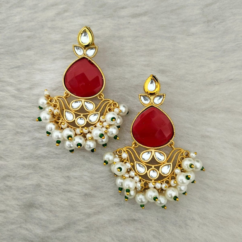 Marudhar Creations Gold Plated Matte Finish Kundan And Pearl Dangler Earrings