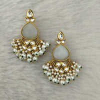 Marudhar Creations Gold Plated Matte Finish Kundan And Pearl Dangler Earrings