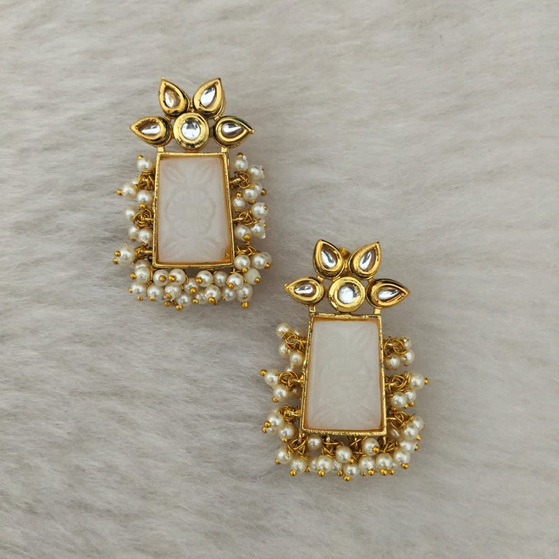 Marudhar Creations Gold Plated Matte Finish Kundan And Pearl Stud Earrings