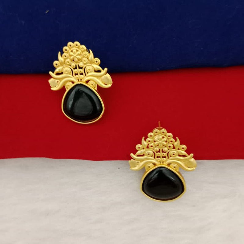 Marudhar Creations Gold Plated Matte Finish Pota Stone Stud Earrings