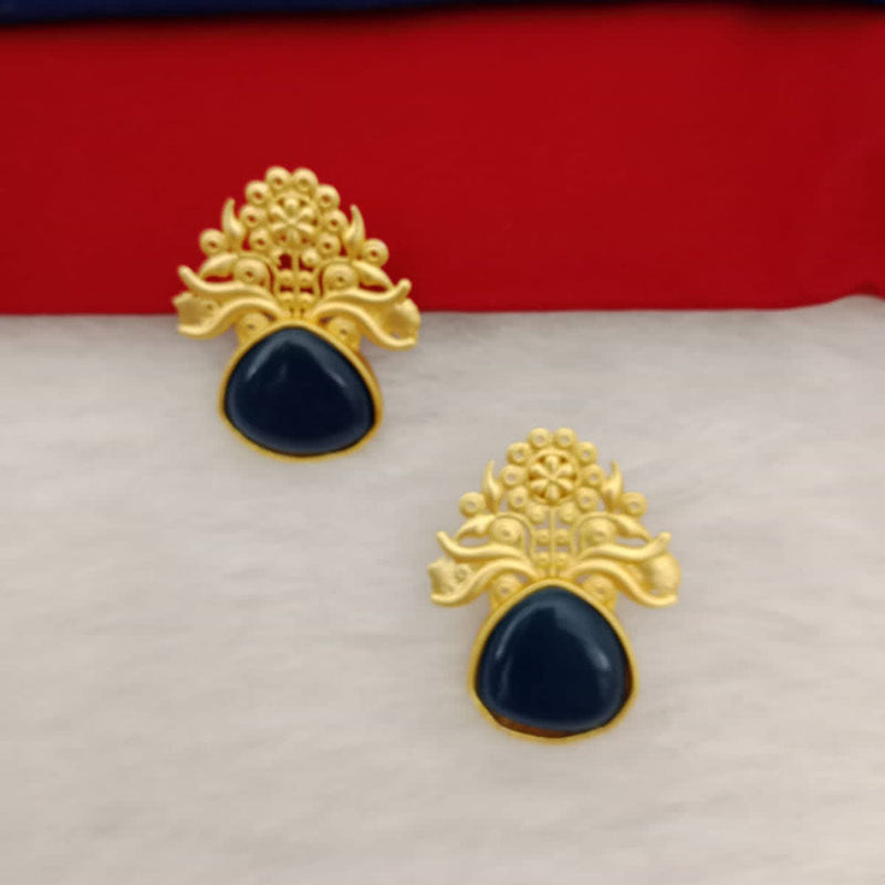 Marudhar Creations Gold Plated Matte Finish Pota Stone Stud Earrings