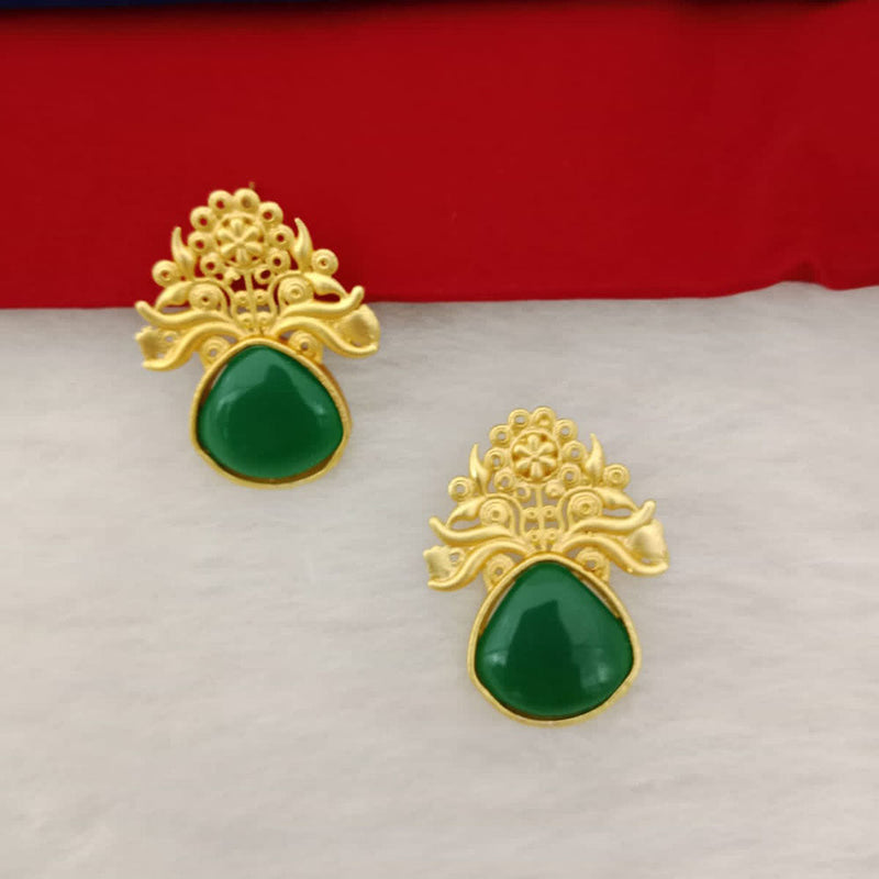 Marudhar Creations Gold Plated Matte Finish Pota Stone Stud Earrings