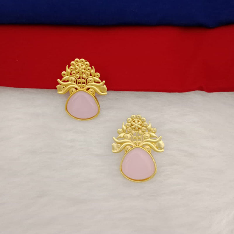 Marudhar Creations Gold Plated Matte Finish Pota Stone Stud Earrings