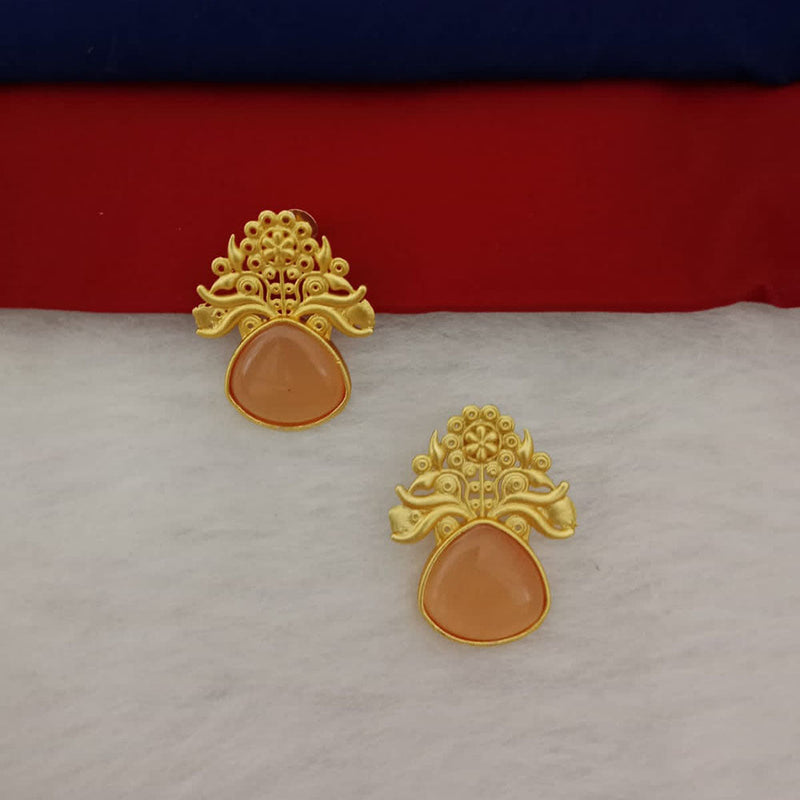 Marudhar Creations Gold Plated Matte Finish Pota Stone Stud Earrings