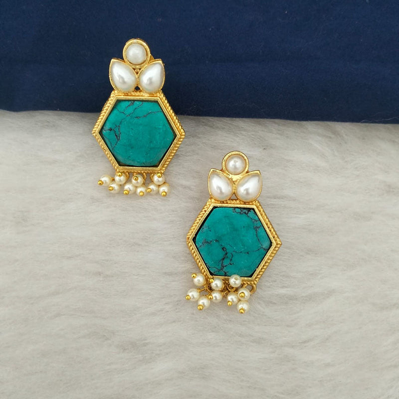 Marudhar Creations Gold Plated Matte Finish Kundan And Pearl Stud Earrings