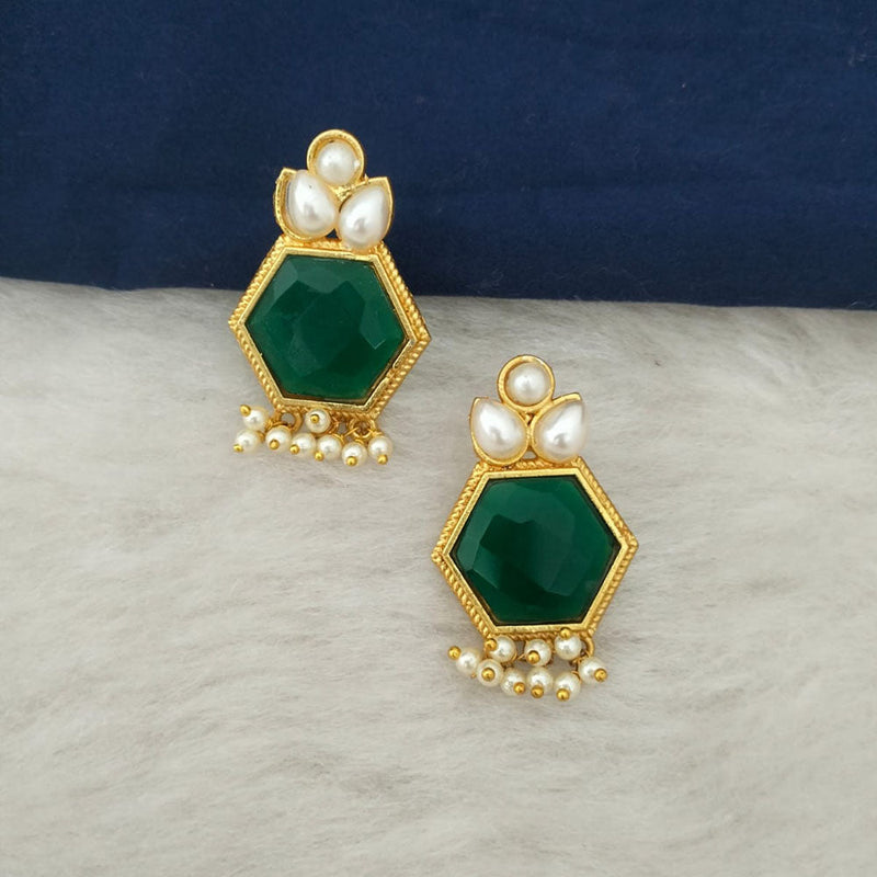 Marudhar Creations Gold Plated Matte Finish Kundan And Pearl Stud Earrings