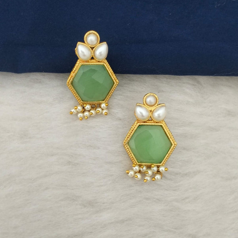 Marudhar Creations Gold Plated Matte Finish Kundan And Pearl Stud Earrings