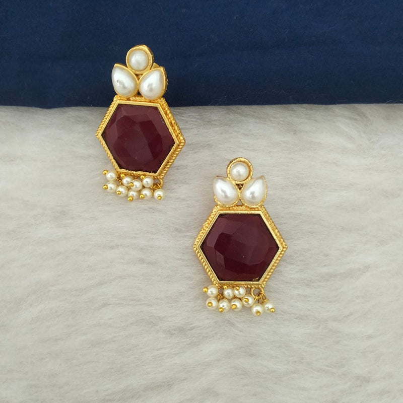 Marudhar Creations Gold Plated Matte Finish Kundan And Pearl Stud Earrings