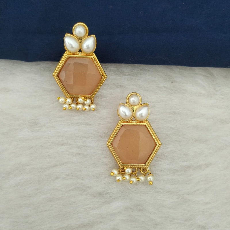 Marudhar Creations Gold Plated Matte Finish Kundan And Pearl Stud Earrings