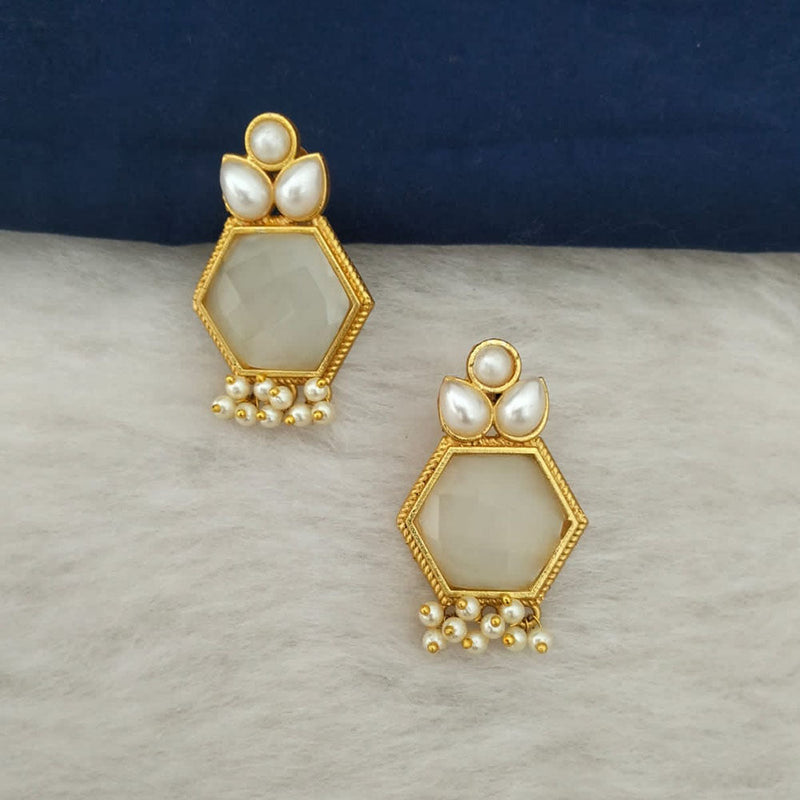 Marudhar Creations Gold Plated Matte Finish Kundan And Pearl Stud Earrings