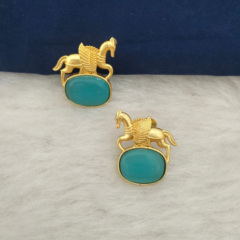 Marudhar Creations Gold Plated Matte Finish Pota Stone Stud Earrings