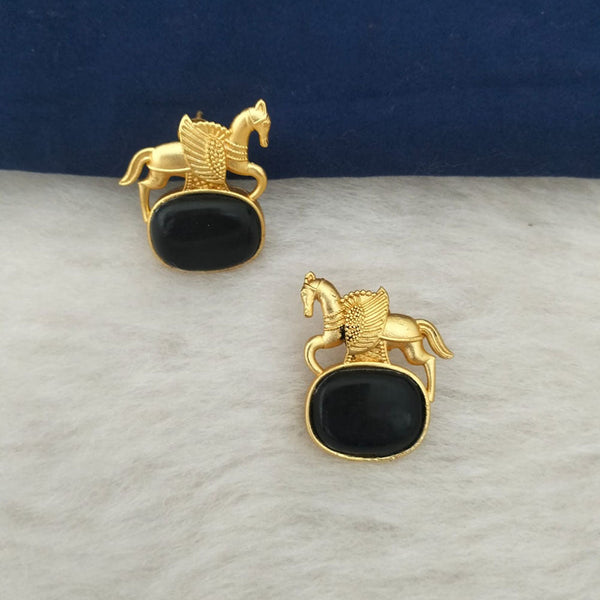 Marudhar Creations Gold Plated Matte Finish Pota Stone Stud Earrings