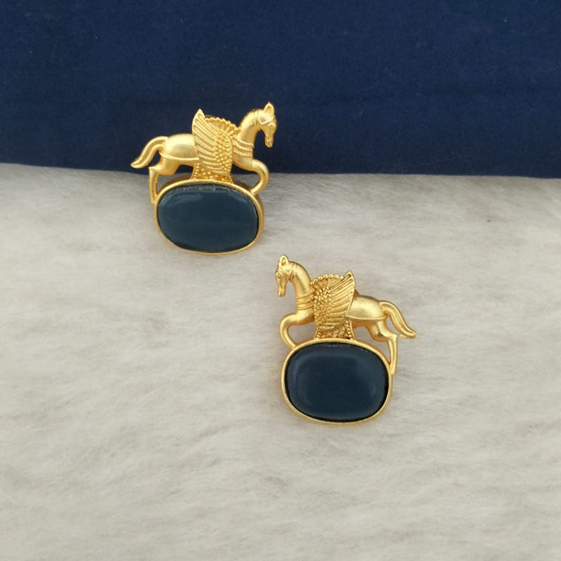 Marudhar Creations Gold Plated Matte Finish Pota Stone Stud Earrings