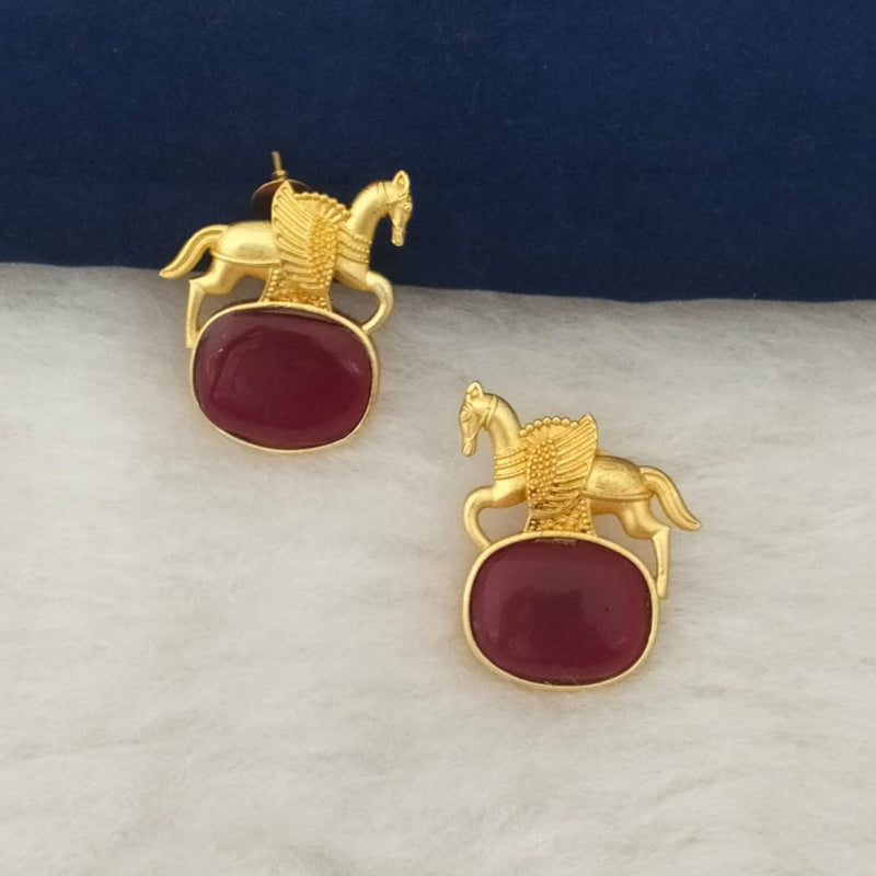 Marudhar Creations Gold Plated Matte Finish Pota Stone Stud Earrings