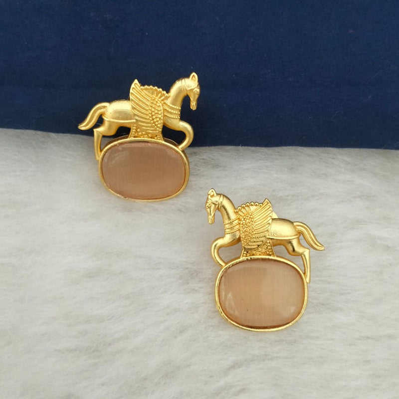 Marudhar Creations Gold Plated Matte Finish Pota Stone Stud Earrings