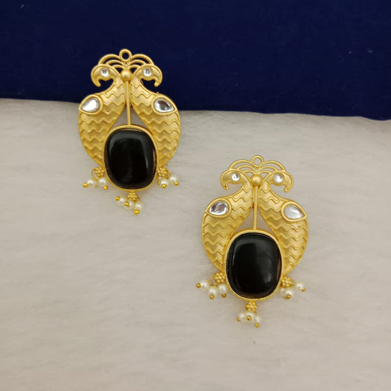 Marudhar Creations Gold Plated Matte Finish Pota Stone Stud Earrings