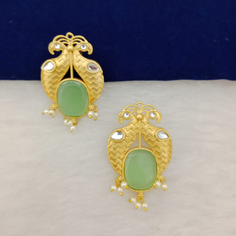 Marudhar Creations Gold Plated Matte Finish Pota Stone Stud Earrings