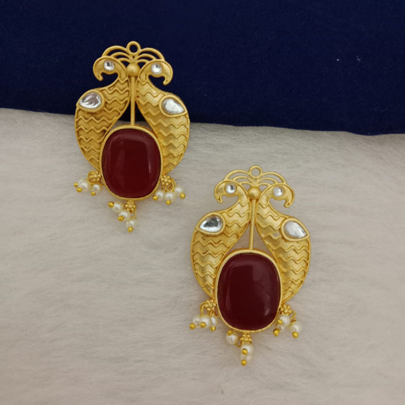 Marudhar Creations Gold Plated Matte Finish Pota Stone Stud Earrings