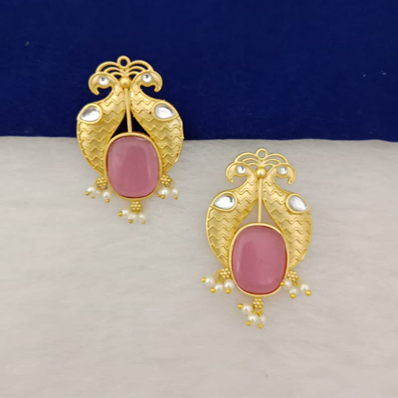 Marudhar Creations Gold Plated Matte Finish Pota Stone Stud Earrings