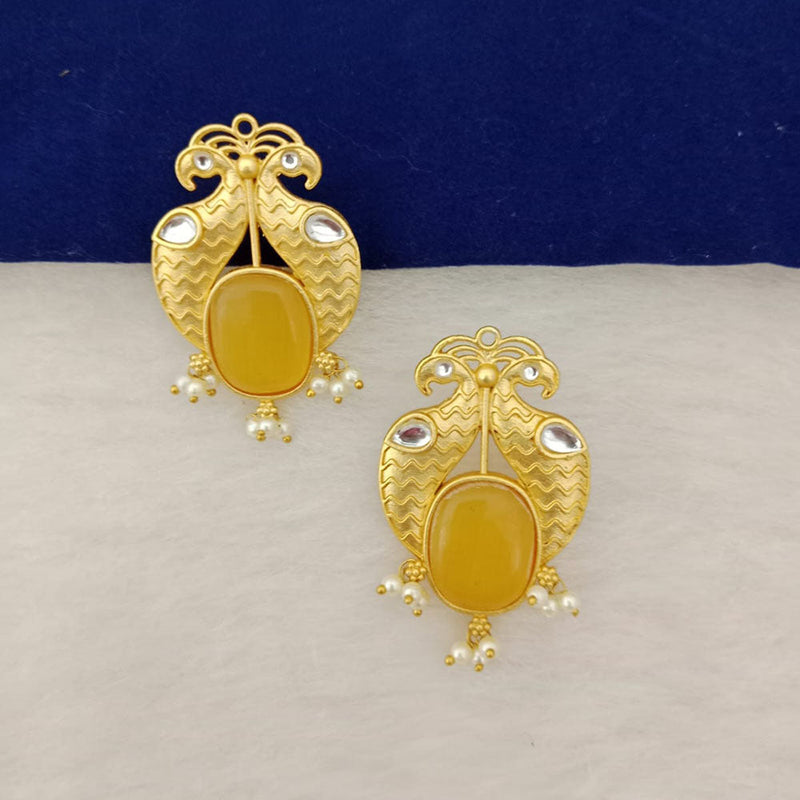 Marudhar Creations Gold Plated Matte Finish Pota Stone Stud Earrings