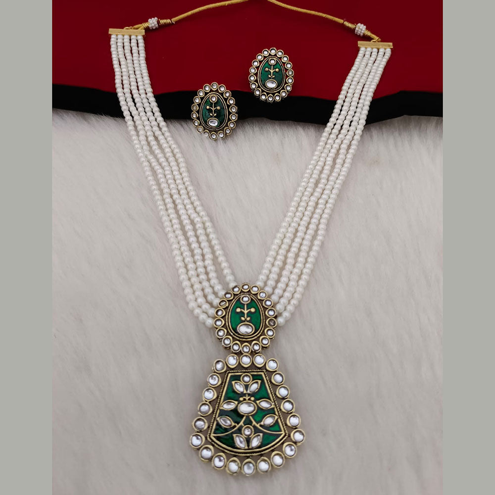 Marudhar Creations Gold Plated Matte Finish Pearl And Kundan Long Necklace Set