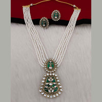 Marudhar Creations Gold Plated Matte Finish Pearl And Kundan Long Necklace Set