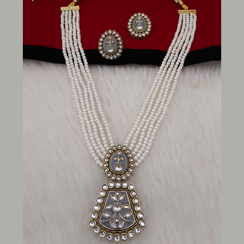 Marudhar Creations Gold Plated Matte Finish Pearl And Kundan Long Necklace Set