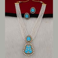 Marudhar Creations Gold Plated Matte Finish Pearl And Kundan Long Necklace Set