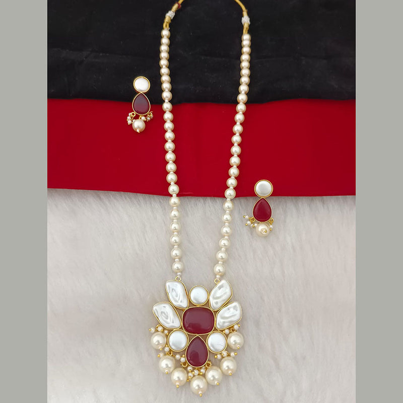 Marudhar Creation Gold Plated Mother Of Pearls Long Necklace Set