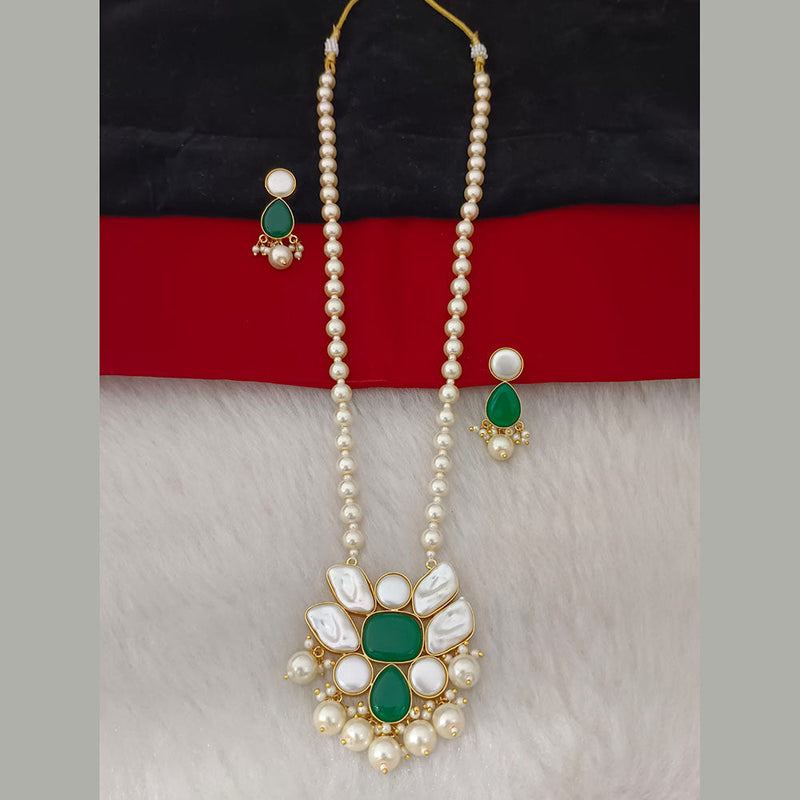 Marudhar Creation Gold Plated Mother Of Pearls Long Necklace Set